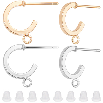 20Pcs 2 Colors Brass Stud Earring Findings with 20Pcs Plastic Ear Nuts, Mixed Color, 13~13.6x1.5~1.7mm, Hole: 1~1.2mm, Pin: 0.7mm