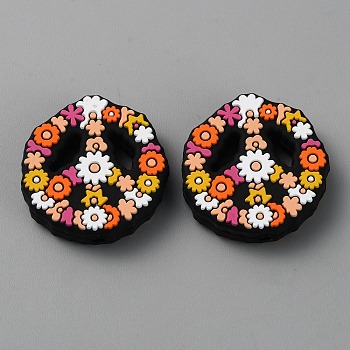 Food Grade Silicone Focal Beads, Peace Sign, 29x28x7.5mm, Hole: 2.5mm