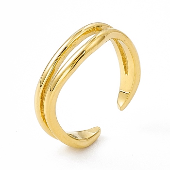 Ion Plating(IP) 304 Stainless Steel Cuff Ring for Women, Double Layer Open Rings, Real 14K Gold Plated, 4.5~5.5mm, Inner Diameter: US Size 6 3/4(17.1mm)