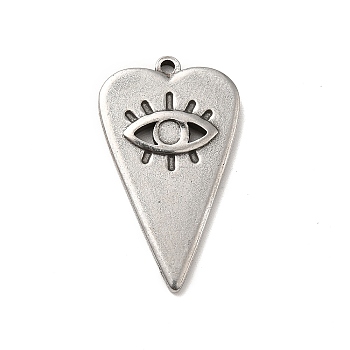304 Stainless Steel Pendant Cabochon Settings, Heart with Evil Eye, Stainless Steel Color, Tray: 2.5mm, 27x16x2mm, Hole: 1.5mm