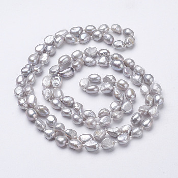 Natural Pearl Beaded Necklaces, Silver,  46.4 inch~47.2 inch(1180mm~1200mm)