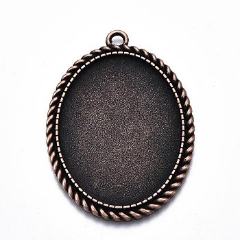 Tibetan Style Alloy Pendant Cabochon Settings, Cadmium Free & Lead Free, Oval, Red Copper, Tray: 40x30mm, 51x37x2mm, Hole: 3mm, about 100pcs/kg