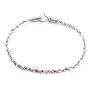 304 Stainless Steel Twisted Bracelet Makings, with Jump Ring, Fits for Connector Charms, Stainless Steel Color, 6-1/8 inch(15.5cm), Hole: 4.5mm