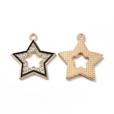 Light Gold Black Star Alloy Rhinestone+Enamel Pendants