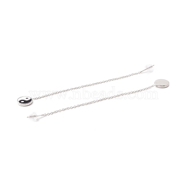 Long Chain with Enamel Yin Yang Dangle Stud Earrings(EJEW-A067-04P)-3