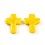 Handmade Lampwork Beads, Cross, Yellow, 24~26x20~20.5x6~7.5mm, Hole: 1.6~1.8mm(LAMP-N024-44C)