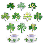 Clover PVC Stickers, Self-Adhesive Paper Gift Tag Stickers, for Party, Decorative Presents, Green, 25x23mm, 500pcs/roll(DIY-WH0780-10)