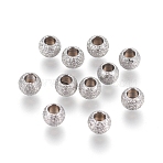 Non-Tarnish 304 Stainless Steel Textured Spacer Beads, Round, Stainless Steel Color, 3x2mm, Hole: 1.5mm(X-STAS-P108-04P-A)