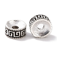 Tibetan Style Alloy Beads, Flat Round with Greek Key, Antique Silver, 8x4mm, Hole: 2.5mm, about 990pcs/1000g(FIND-H038-05AS)