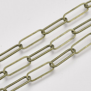 Unwelded Iron Paperclip Chains, Flat Oval, Drawn Elongated Cable Chains, with Spool, Antique Bronze, 18x6x1.2mm, about 82.02 Feet(25m)/roll(CH-S125-02B-AB)