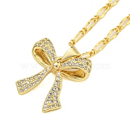 Brass Micro Pave Clear Cubic Zirconia Pendant Necklaces, Bowknot, Real 18K Gold Plated, 17.80 inch(452mm), Bowknot: 20x18mm(NJEW-M220-04C-G)