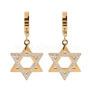 PVD Vacuum Plating 304 Stainless Steel with Rhinestone Hoop Earrings for Women, Hexagram, Golden, 41mm(EJEW-N055-24G)