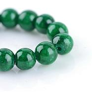 Natural Dyed Yellow Jade Gemstone Bead Strands, Round, Dark Green, 10mm, Hole: 1mm, about 40pcs/strand, 15.7 inch(G-R271-10mm-Y14)