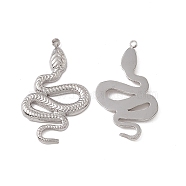 201 Stainless Steel Pendants, Snake Charm, Stainless Steel Color, 26x24.5x1.5mm, Hole: 1.4mm(STAS-J401-VC746)