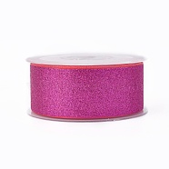 Sparkle Polyester Ribbons, Glitter Ribbon, Hot Pink, 1-1/2 inches(38mm), about 50yards/roll(45.72m/roll)(SRIB-L054-38mm-C068)