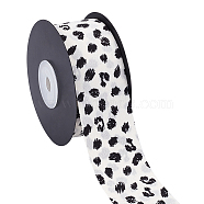 Leopard Print Polyester Ribbon, Clothing Accessories, White, 1-5/8 inch(40mm), 10 yards/roll(OCOR-WH0047-43B)
