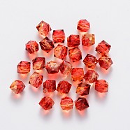 Two Tone Transparent Spray Painted Acrylic Beads, Polygon, FireBrick, 10x10x9.5mm, Hole: 1.8mm, about 930pcs/500g(ACRP-T005-10mm-26H)