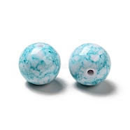 Opaque Acrylic Beads, Round with Ink Danqing Pattern, Dark Turquoise, 15~16x15mm, Hole: 2mm(SACR-A001-04A)