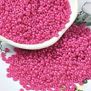 Baking Paint Glass Seed Beads, Donut, Camellia, 8/0, 2.5~3x1~1.5mm, Hole: 1~1.2mm, about 40909pcs/1pound(SEED-P006-03A-32)