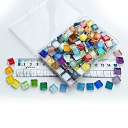 Square Glass Cabochons, Mosaic Tiles, for DIY Mosaic Art Crafts, Mixed Color, 10x10x4mm, about 172pcs/set(PW-WG38939-08)