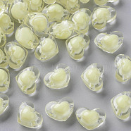 Transparent Acrylic Beads, Bead in Bead, Heart, Light Yellow, 13x17x9.5mm, Hole: 2.5mm, about 420pcs/500g(TACR-S152-08A-07)