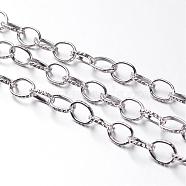Iron Cable Chains, Textured, Unwelded, with Spool, Flat Oval, Platinum, 8x6x1mm, about 164.04 Feet(50m)/roll(CH-R034-P)