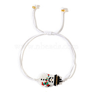 Christmas Cute Cartoon Character Miyuki Handmade Beaded Braided Adjustable Link Bracelets, Snowman, 11 inch(28cm)(VV0401-2)