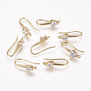 Brass Cubic Zirconia Earring Hooks, Real 18K Gold Plated, 22~29x6.5x4mm, Hole: 1mm, Pin: 0.7mm(KK-P076-02)