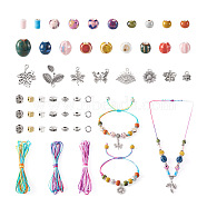 DIY Braided Bracelet Making Kit, Including Porcelain Round & Oval & Column Beads, Leaf & Butterfly & Eye Alloy Pendants & Barrel Beads, Polyester Threads, Mixed Color, 223Pcs/box(DIY-TA0003-91)