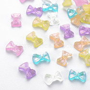 Transparent Resin Cabochons, with Glitter Powder, Bowknot, Mixed Color, 6x9x3mm(CRES-Q216-022)