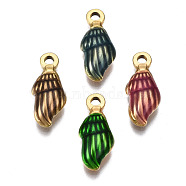 304 Stainless Steel Pendants, with Enamel, Spiral Shell, Golden, Mixed Color, 18.5x7.5x4mm, Hole: 1.5mm(STAS-T052-41)