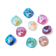 Glass Rhinestone Cabochons, Mocha Fluorescent Style, Pointed Back, Faceted, Square, Mixed Color, 12x12x6mm(RGLA-I002-B07)