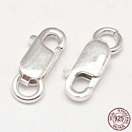 925 Sterling Silver Lobster Claw Clasps, with Jump Rings, Silver, 10x4x2.4mm, Hole: 2.2mm, about 49pcs/20g(STER-F014-08B)