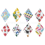 16Pcs 8 Colors Natural Freshwater Shell Pendants, Printed Rhombus Charms, Mixed Color, 21x14x2mm, Hole: 1.2mm, 2pcs/color(BSHE-FS0001-07)