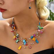 Bohemian Style Alloy & Shell Nuggets Beaded Multilayer Necklaces & Dangle Earrings Sets, Colorful, 440mm(FS-WG9A8A7-01)