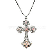 Alloy Pendant Necklaces, Cross fleury, Salmon, 19.69 inch(50cm)(WG8265-1)