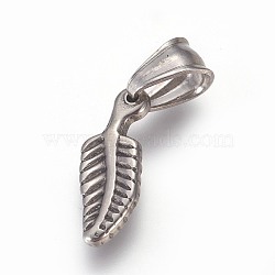 Tarnish Resistant 304 Stainless Steel Pendants, Feather, Stainless Steel Color, 21x7.5x3mm, Hole: 5x7.5mm(STAS-E449-43P)