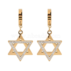 PVD Vacuum Plating 304 Stainless Steel with Rhinestone Hoop Earrings for Women, Hexagram, Golden, 41mm(EJEW-N055-24G)