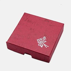 Cardboard Bracelet Boxes, with Sponge inside, Rose Flower Pattern, Square, FireBrick, 90x90x22~23mm(X-CBOX-G003-14D)