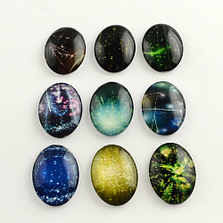 Galaxy Starry Sky Pattern Flatback Oval Glass Cabochons, for DIY Projects, Mixed Color, 25x18x5mm(GGLA-R022-25x18-03)