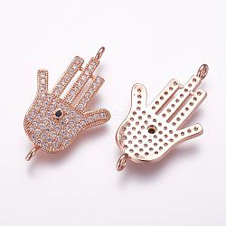 Brass Micro Pave Cubic Zirconia Links, Palm, Rose Gold, 30x18x4mm, Hole: 1.5mm(ZIRC-F053-34RG)
