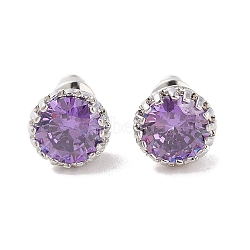 Rack Plating Brass Micro Pave Cubic Zirconia Split Earrings, Long-lasting Plated, Carat Round Shape, Platinum, Lilac, 9mm(EJEW-I304-02P-04)