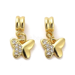 Rack Plating Brass Micro Pave Cubic Zirconia Charms, Long-Lasting Plated, Lead Free & Cadmium Free, Butterfly, Real 18K Gold Plated, 20.5mm, Hole: 3.5mm(KK-S398-04A)