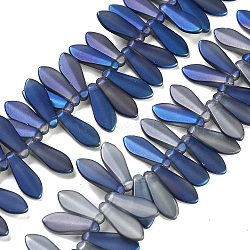 Electroplate Glass Beads Strands, Teardrop, Frosted, Marine Blue, 16x6x3.5mm, Hole: 0.8mm, about 202pcs/strand, 25.20 inch(64cm)(EGLA-C005-01A-FR01)