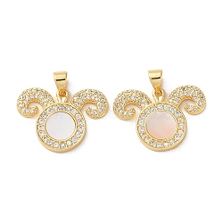 Brass Micro Pave Clear Cubic Zirconia Pendants, with Shell, Real 18K Gold Plated, Bear, 16.5x22.5x2.5mm, Hole: 5x3.6mm(KK-B083-40A-G)