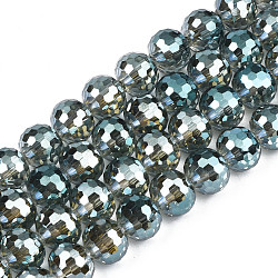 Electroplate Transparent Glass Beads Strands, Half Plated, Faceted, Round, Cadet Blue, 10x9mm, Hole: 1.5mm, about 72pcs/strand, 25.98 inch(66cm)(EGLA-N002-31-D01)