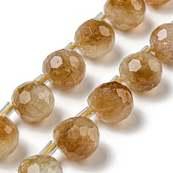 Natural Yellow Quartz Beads Strands, Faceted, Top Drilled, Teardrop, 10x8mm, Hole: 1mm, about 38pcs/strand, 15.55~16.142''(39.5~41cm)(G-H297-B10-02)