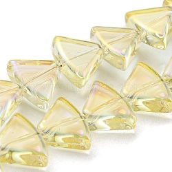 Full Rainbow Plated Electroplate Transparent Glass Beads Strands, Fan, Light Goldenrod Yellow, 8x10.5x4mm, Hole: 1mm, about 80pcs/strand, 25.51''(64.8cm)(EGLA-G037-08A-FR02)