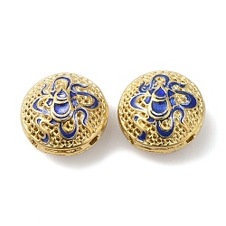 Rack Plating Brass Enamel Beads, Long-Lasting Plated, Cadmium Free & Lead Free, Real 18K Gold Plated, Flat Round, Royal Blue, 16x10mm, Hole: 1.6mm(KK-P276-24B-G03)