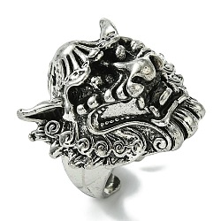 Dragon Alloy Open Cuff Rings for Men, Lead Free & Cadmium Free, Antique Silver, 28mm, Inner Diameter: Adjustable(RJEW-K275-38B-AS)